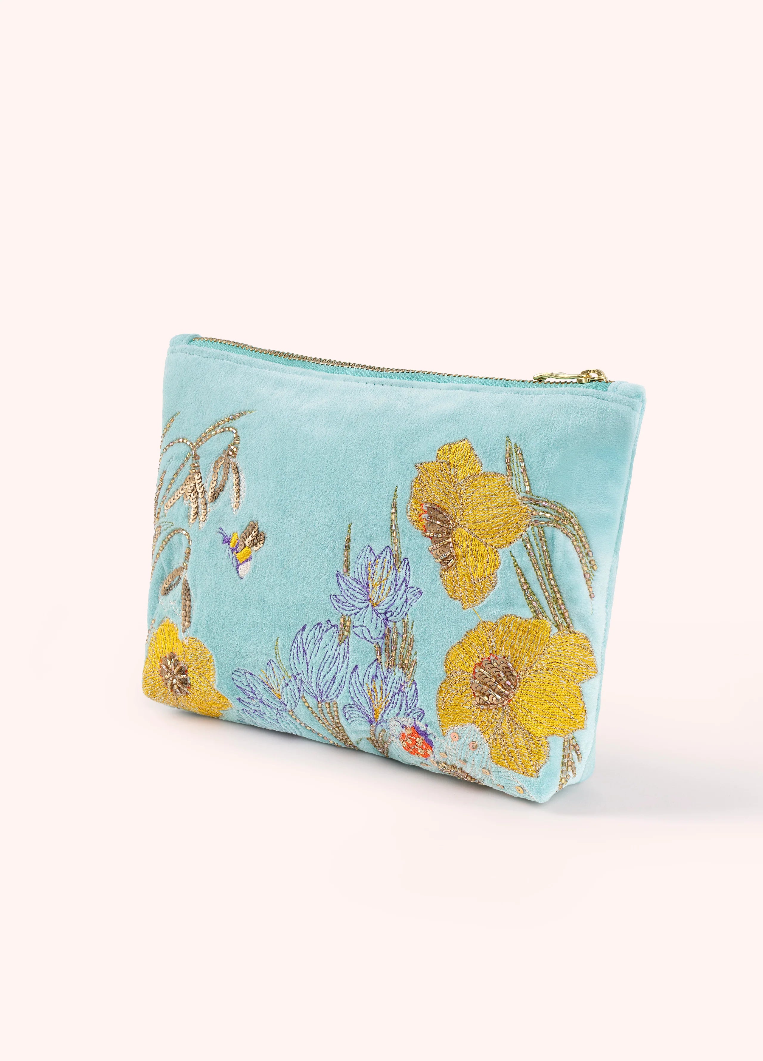 Powder Embroidered Zip Pouch , Wildflower Meadow