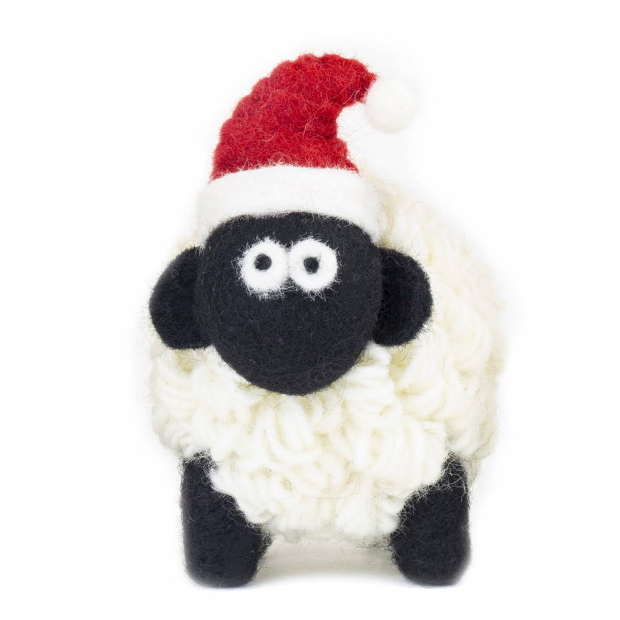 Knitted Sheep Medium Collectible with Santa Hat