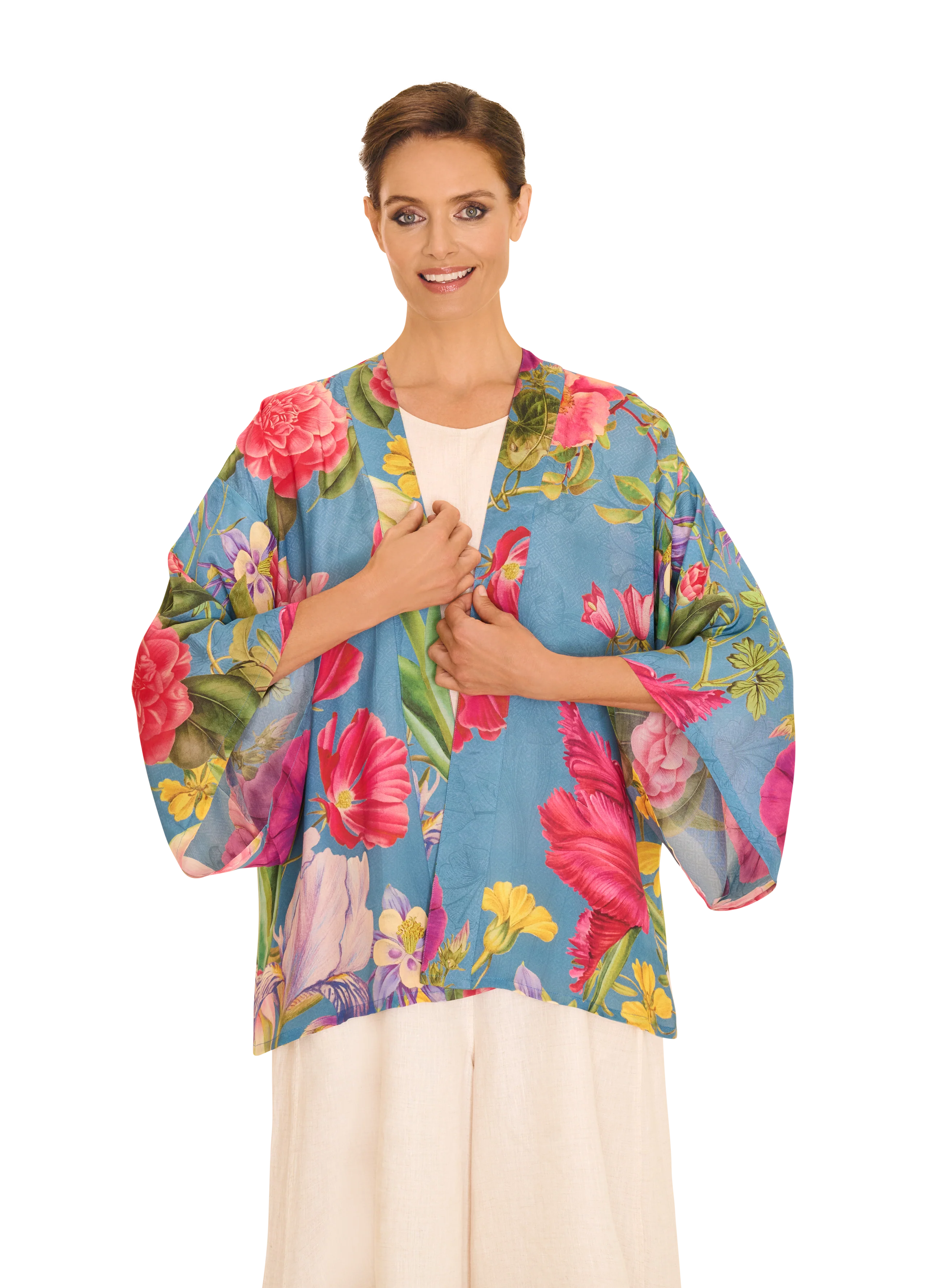 Powder Floral Study Kimono Jacket , Denim