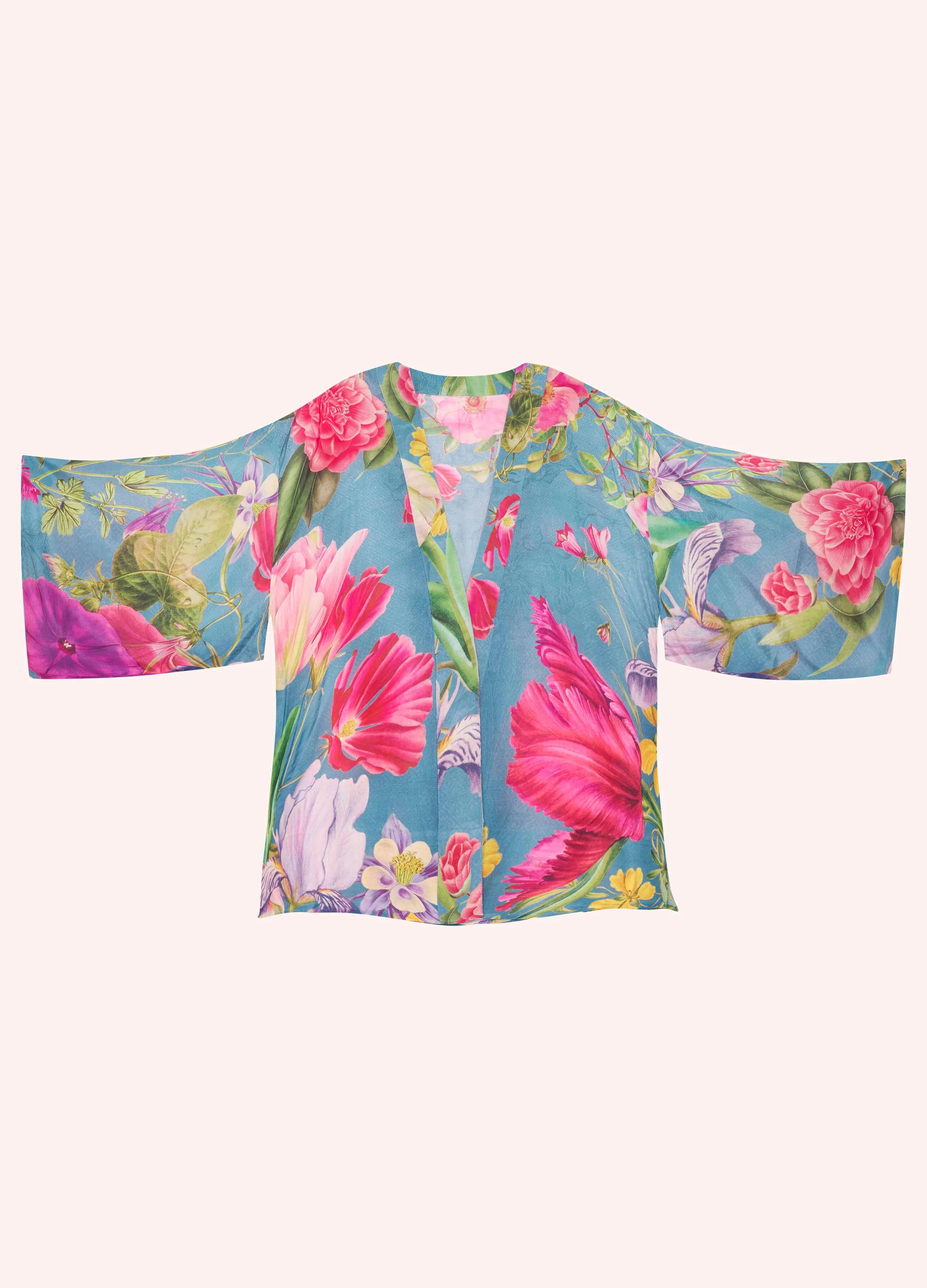 Powder Floral Study Kimono Jacket , Denim