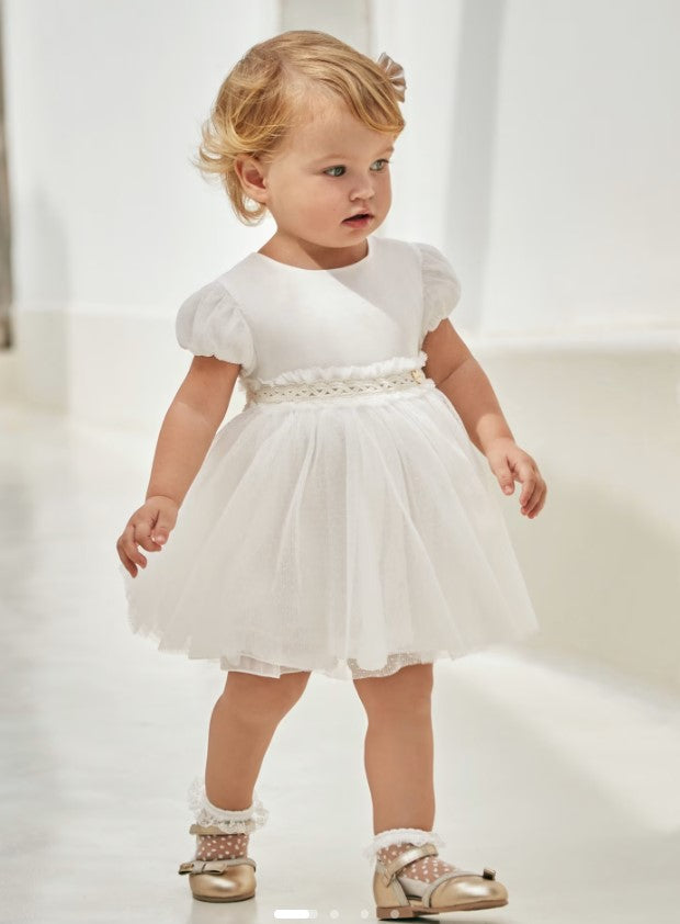 Mayoral Pleated Tulle Dress , Natural