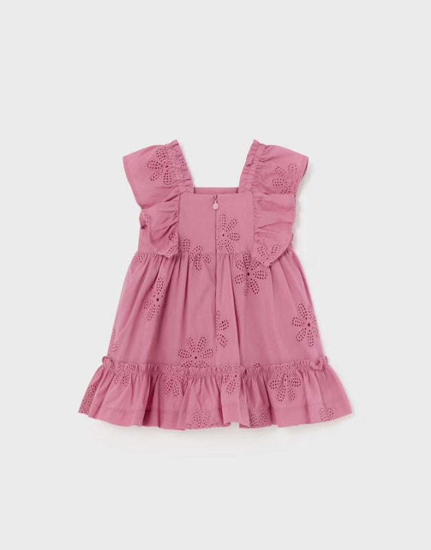 Mayoral Embroidered Ruffle Dress , Rose Pink