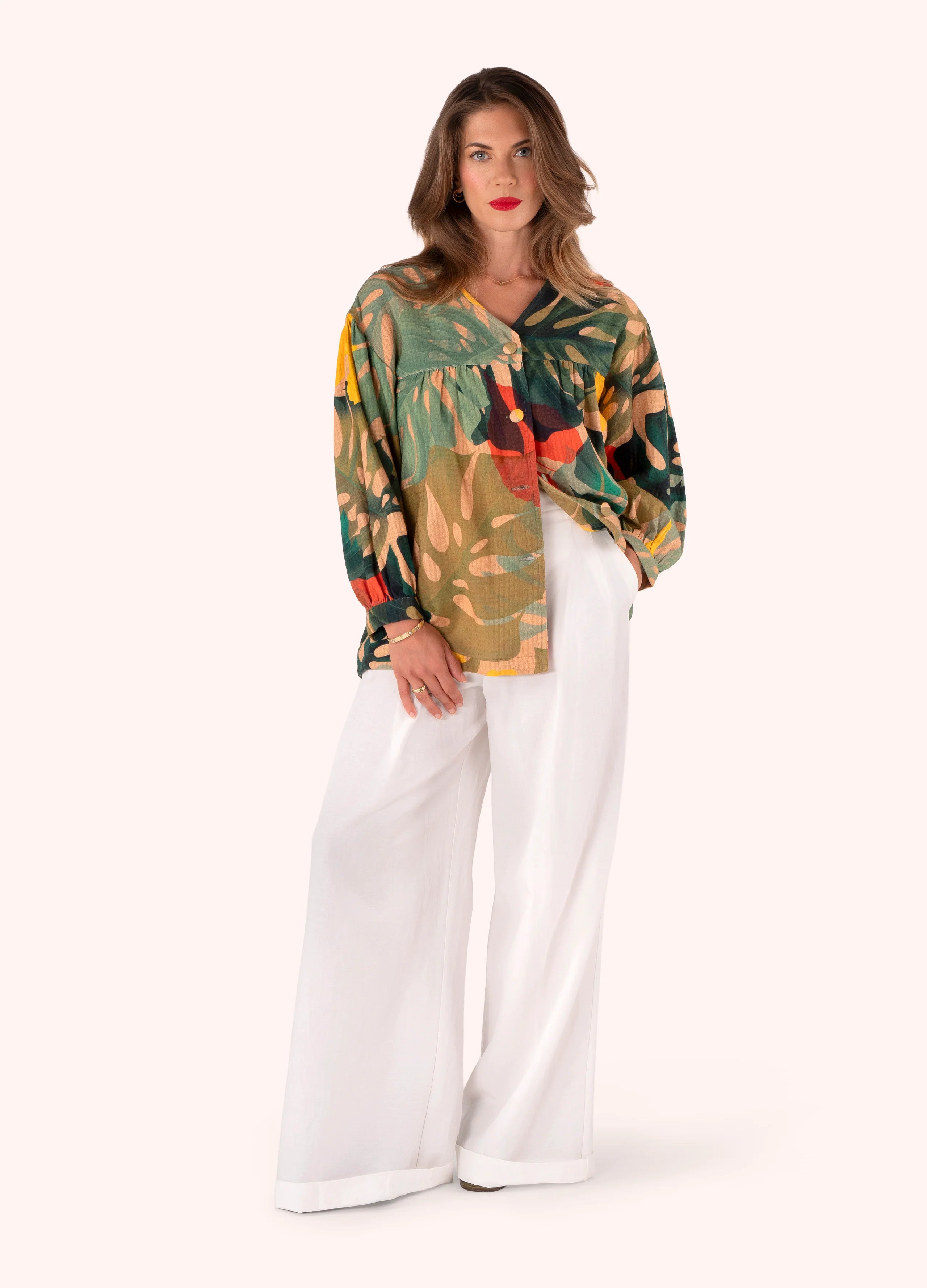 Powder Exotic Leaves Cotton Top