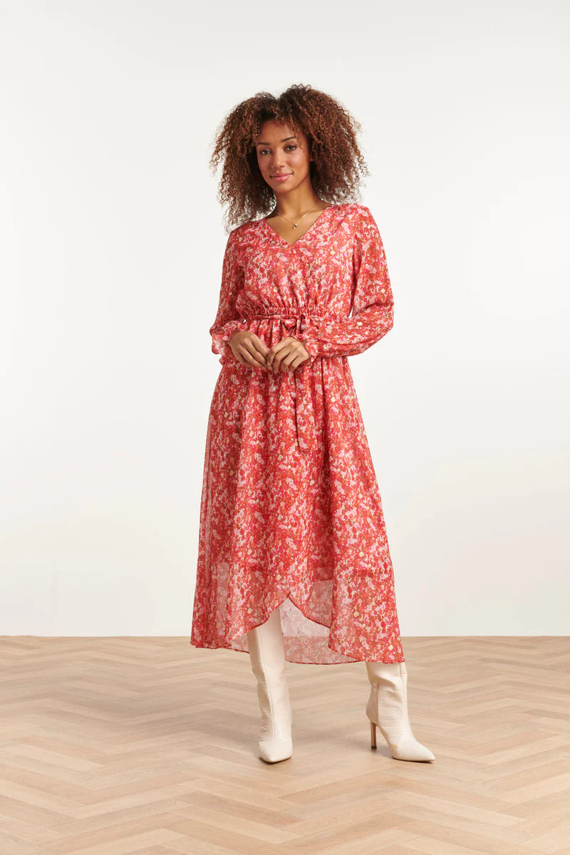 Smashed Lemon Floral Print Dress , Red Multi