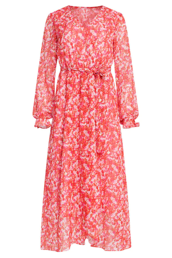 Smashed Lemon Floral Print Dress , Red Multi