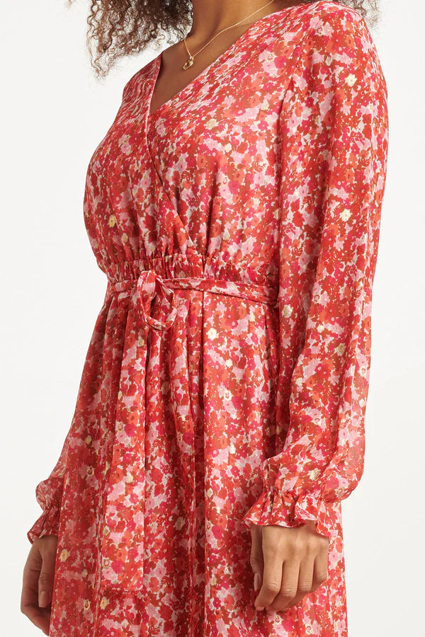 Smashed Lemon Floral Print Dress , Red Multi