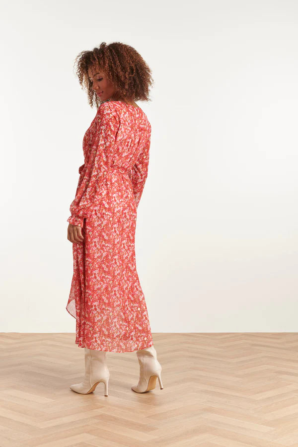 Smashed Lemon Floral Print Dress , Red Multi