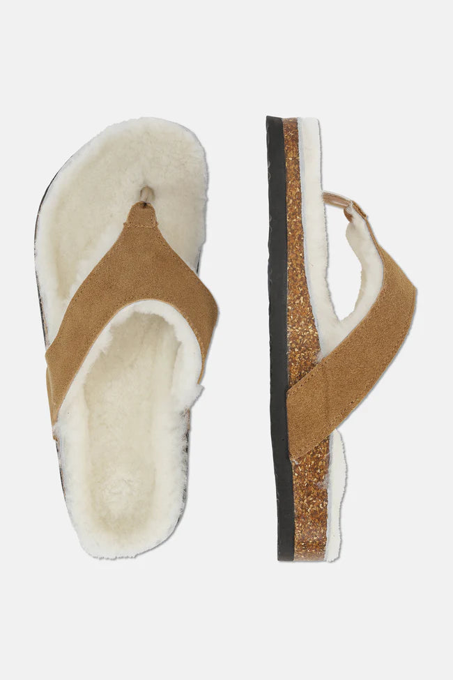 Ilse Jacobsen Fur Lined Slip-In Sandal , Golden Brown