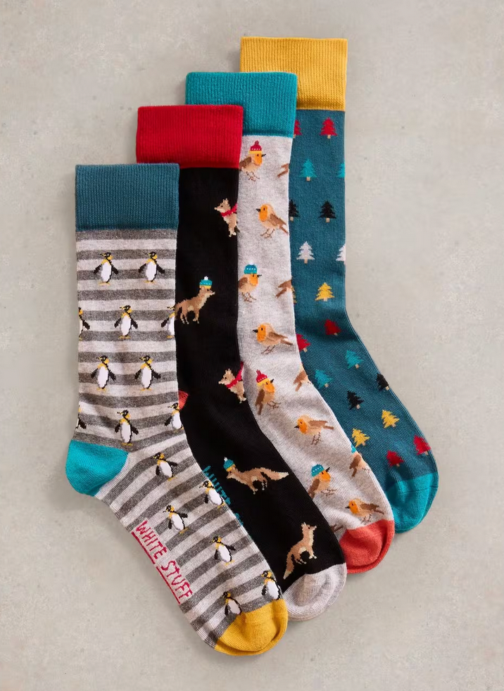 White Stuff Men's Festive Winter Animal Socks in Giftbox