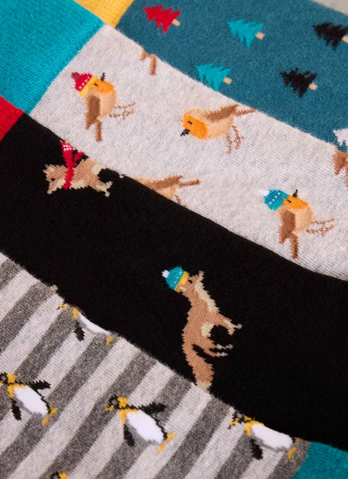 White Stuff Men's Festive Winter Animal Socks in Giftbox