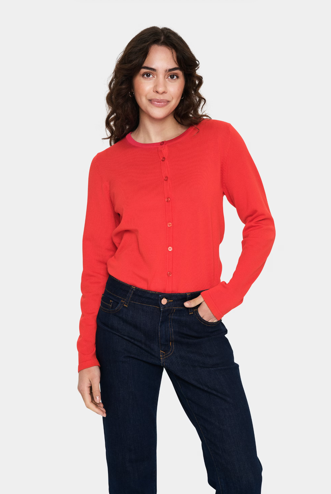Saint Tropez Mila R-Neck Cardigan , Flame Scarlet