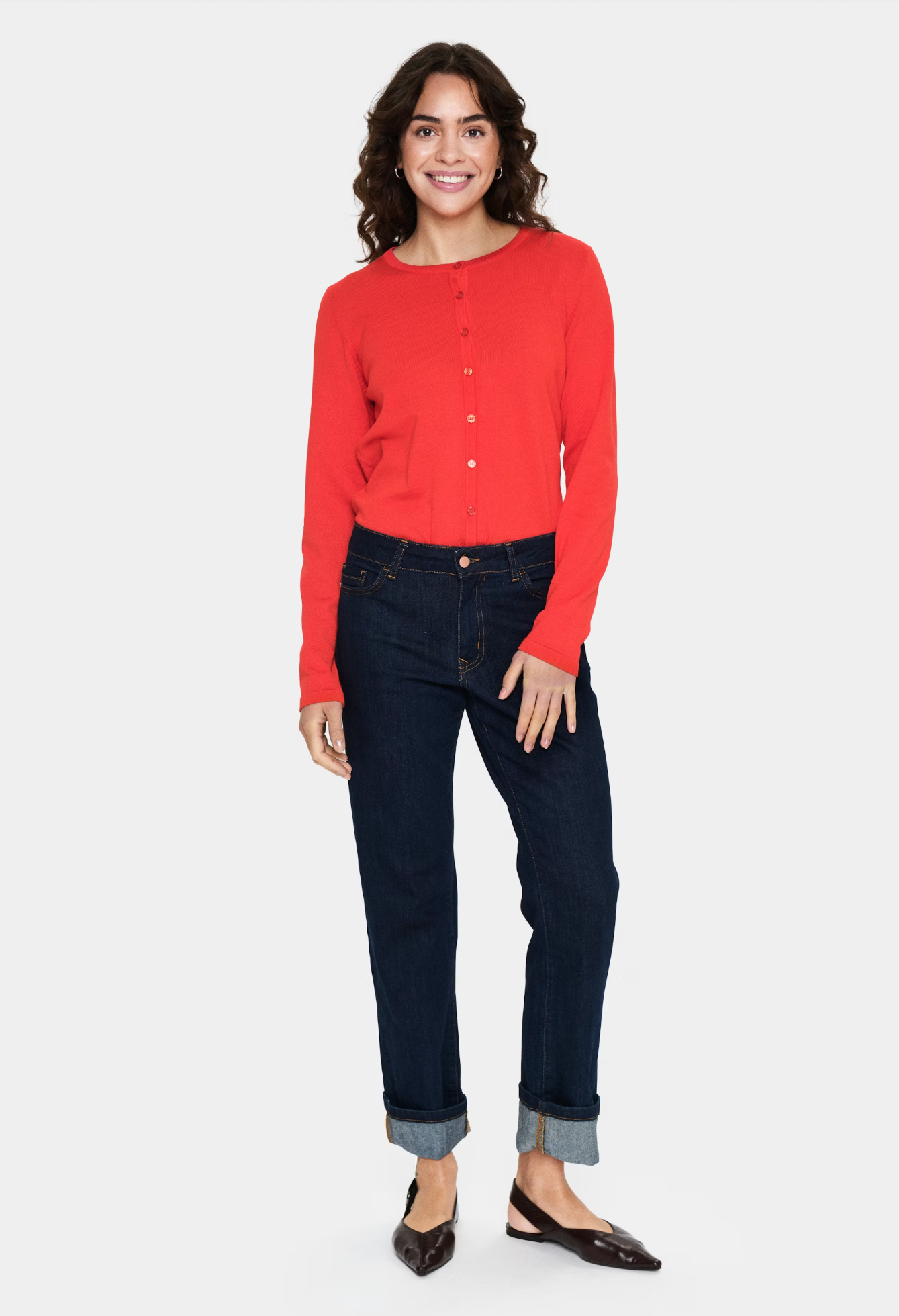 Saint Tropez Mila R-Neck Cardigan , Flame Scarlet