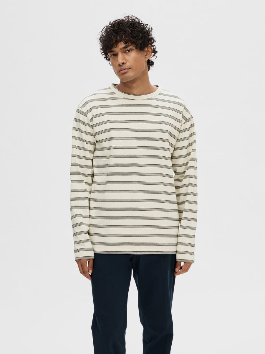 Selected Homme Shawn Stripe Crew , Egret