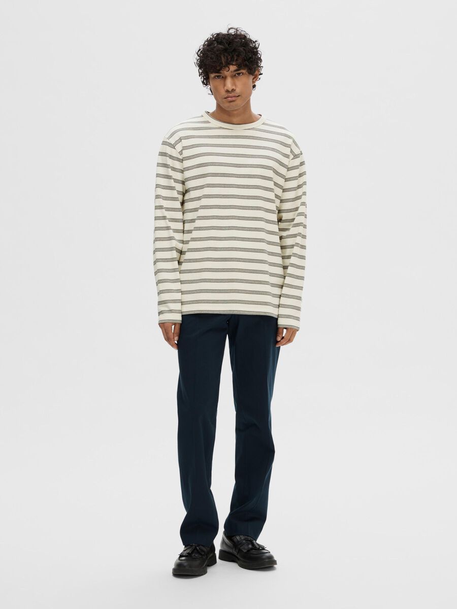 Selected Homme Shawn Stripe Crew , Egret