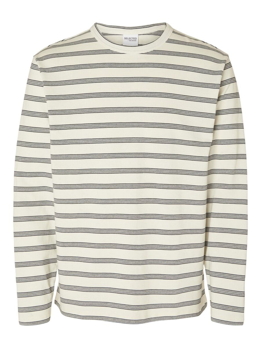 Selected Homme Shawn Stripe Crew , Egret