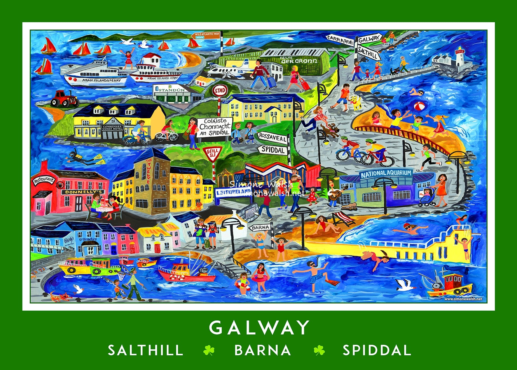 Simone Walsh Salthill & Barna, Galway Tea Towel