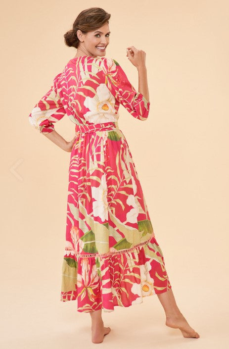 Powder Tropical Wrap Dress , Dark Rose