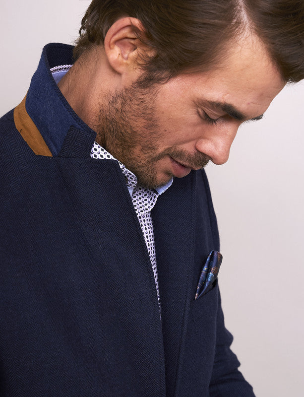 Vedoneire | Wool Mix Blazer | Navy Herringbone