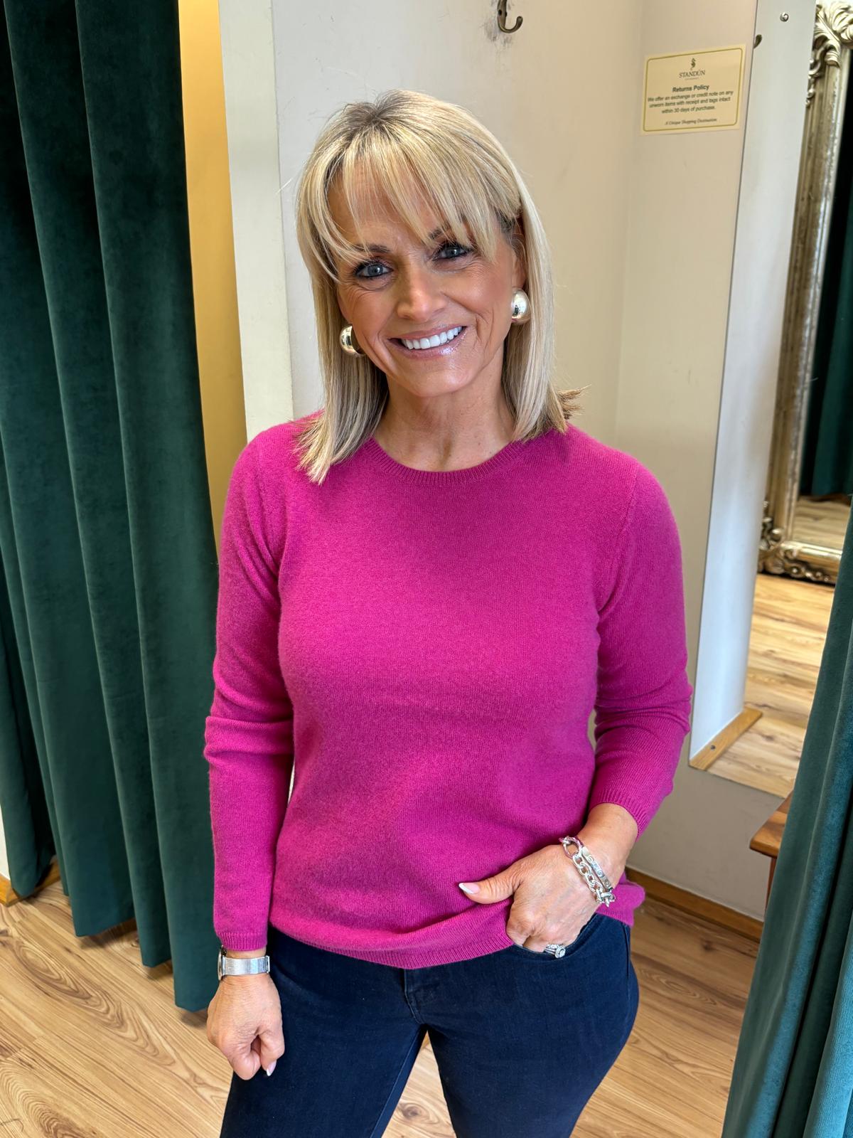 Cashmere Crew Sweater , Fuschia