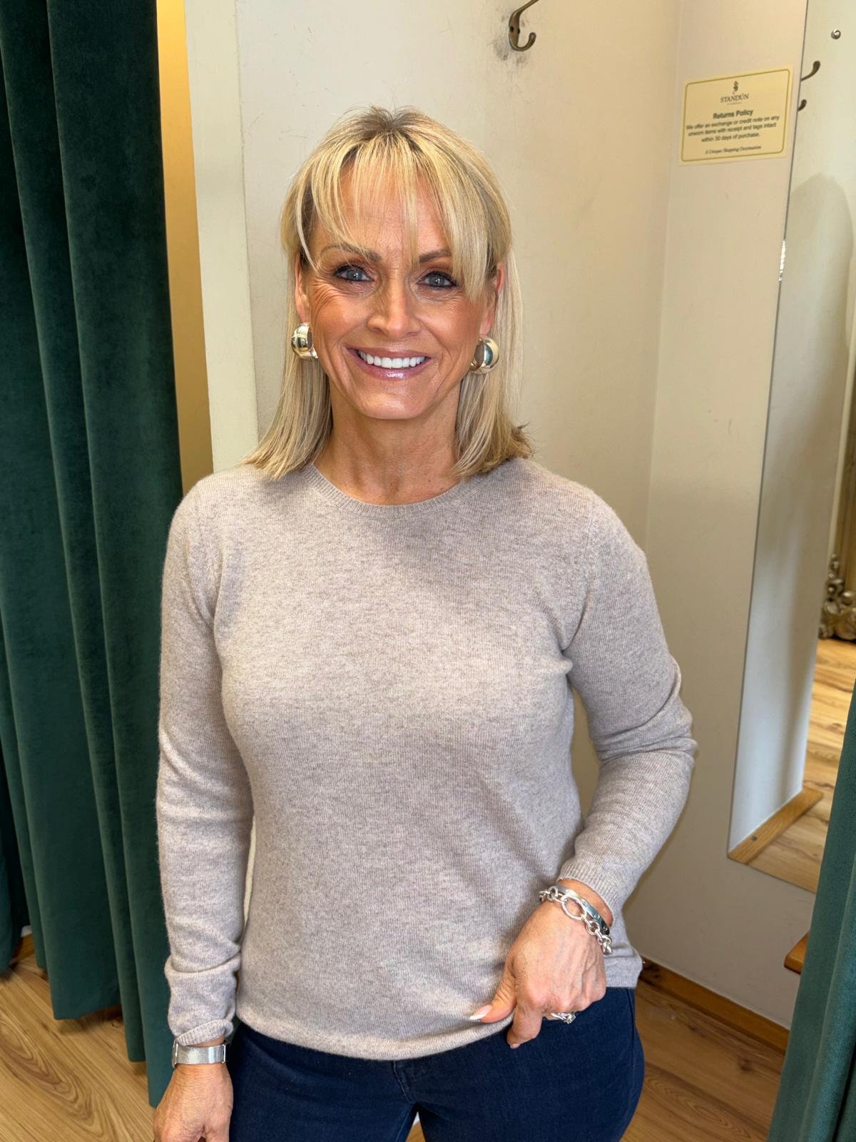 Cashmere Blend Crew Sweater , Beige