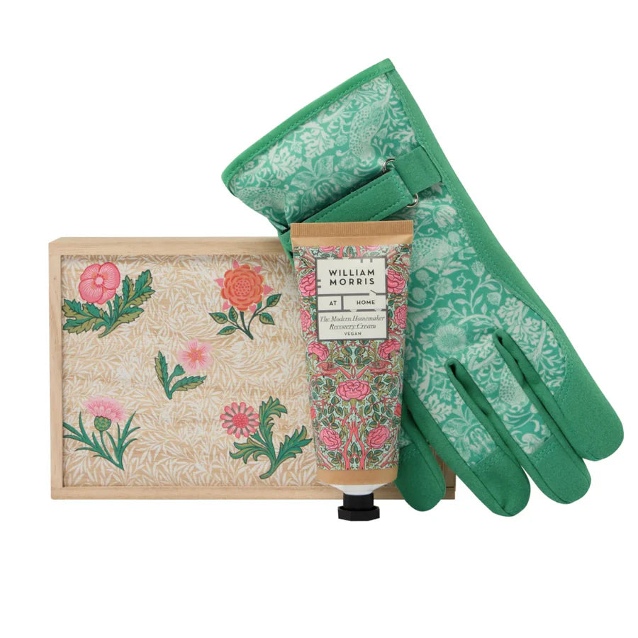 William Morris The Modern Homemaker Garden Gloves & Hand Cream in Wooden Box
