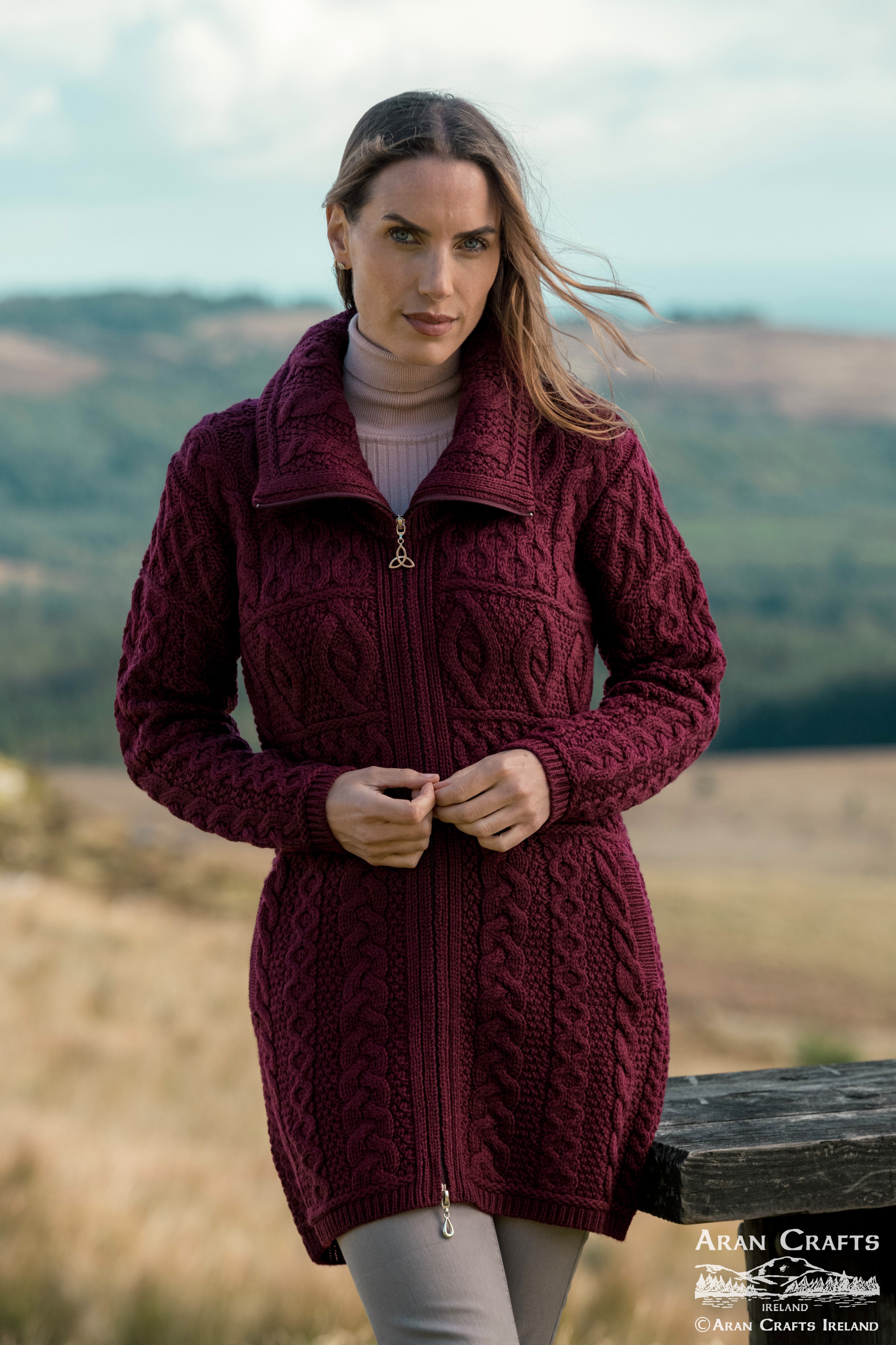 West End Knitwear | Double Collar Coat X4263 - Wine