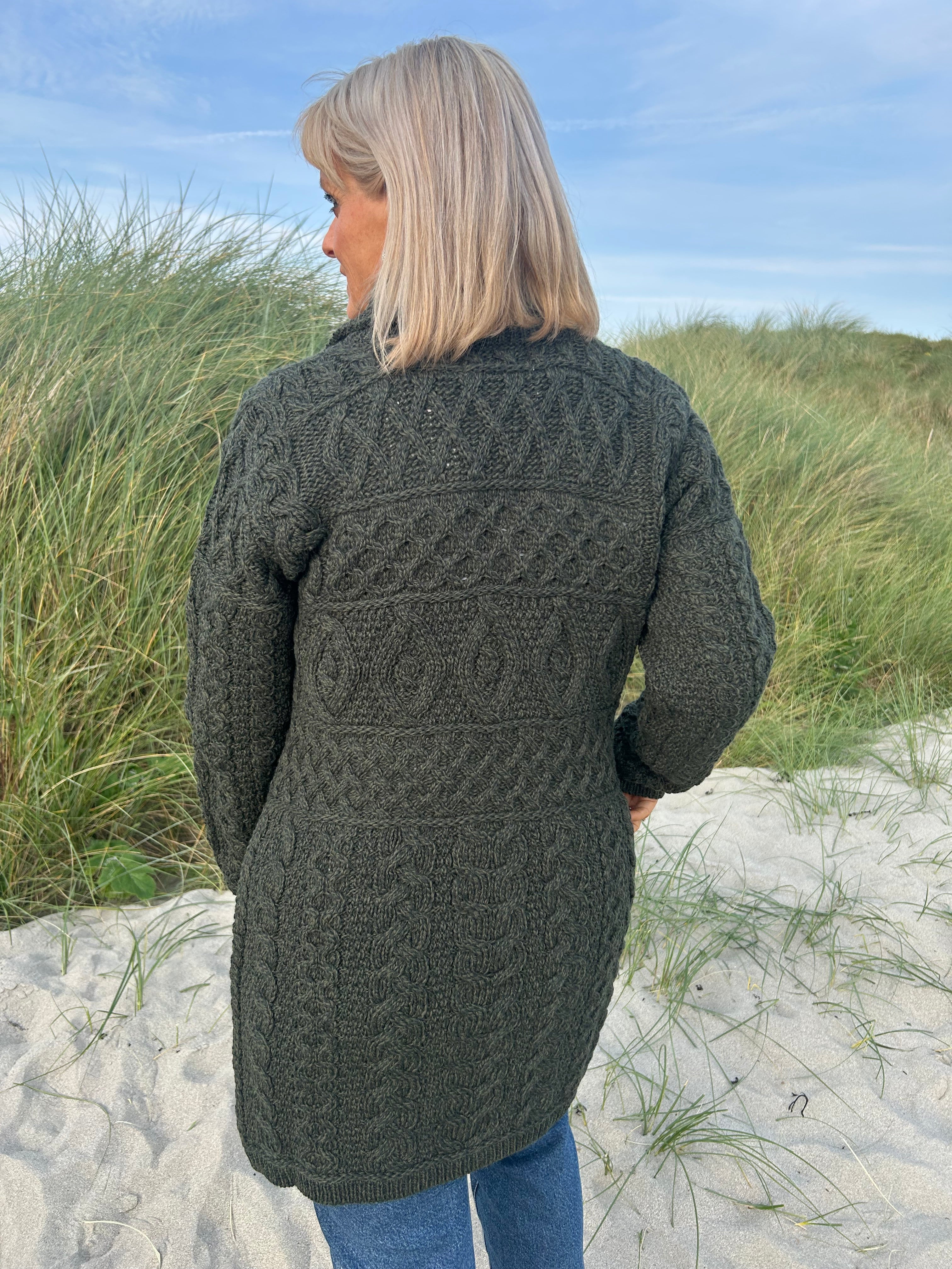 High Collar Coat with Pockets , Army Green