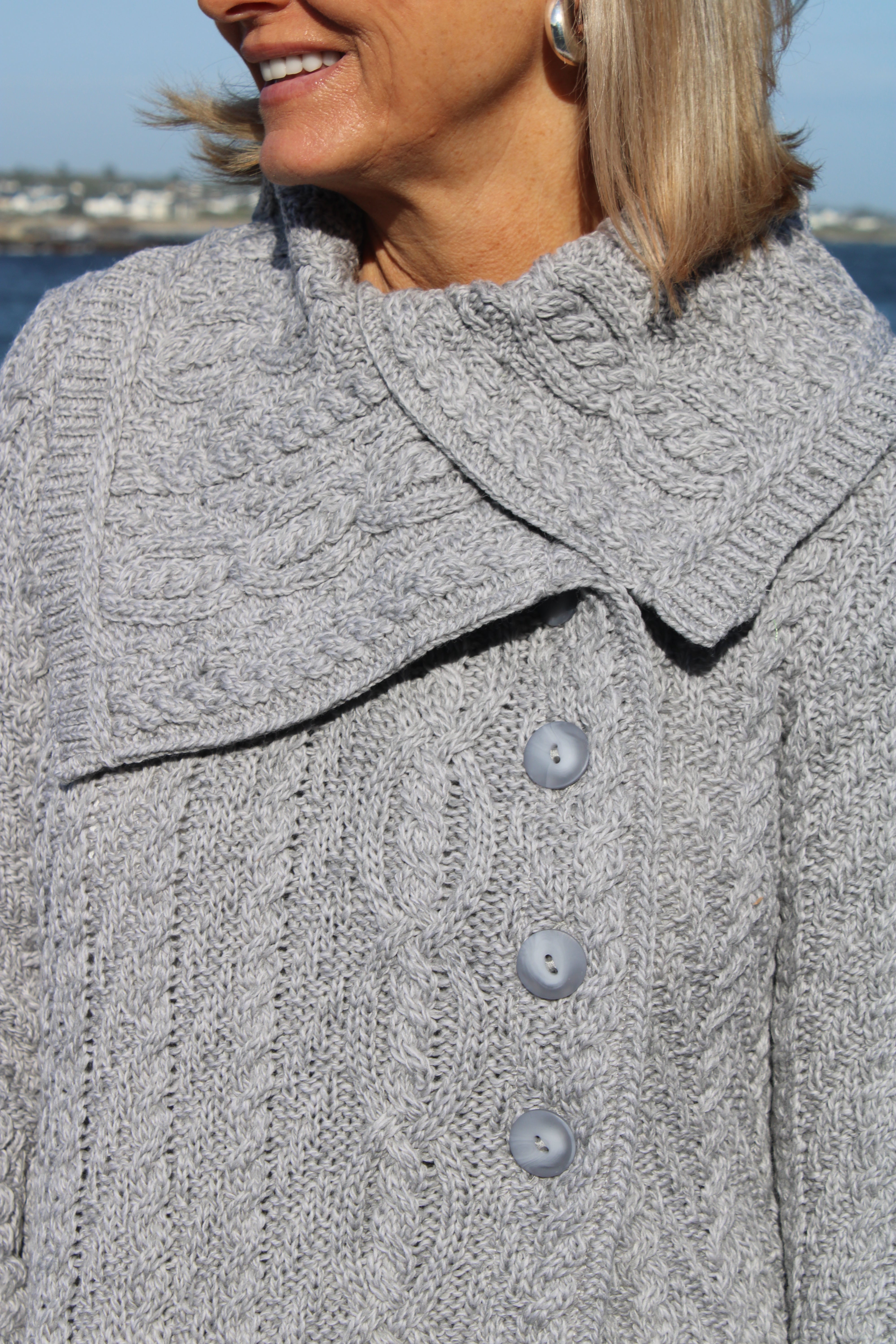 Chunky Collar Coat With Buttons , Soft Grey