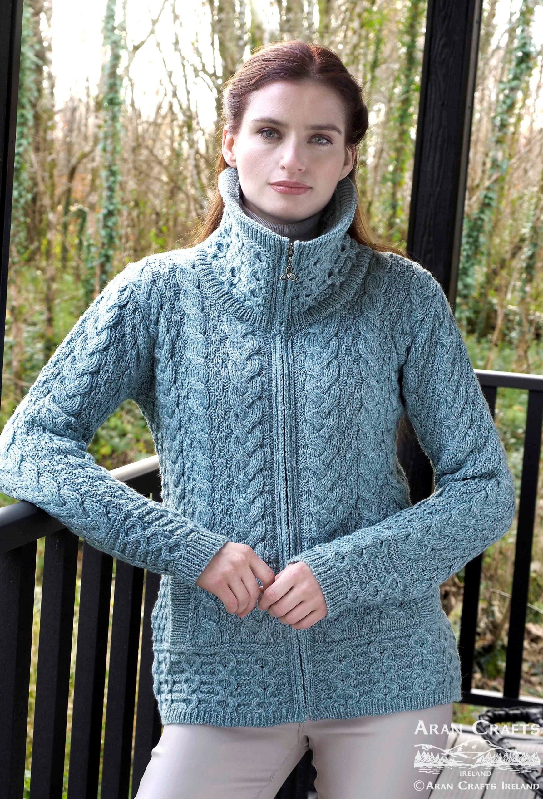 Aran Crafts Double Collar Cardigan