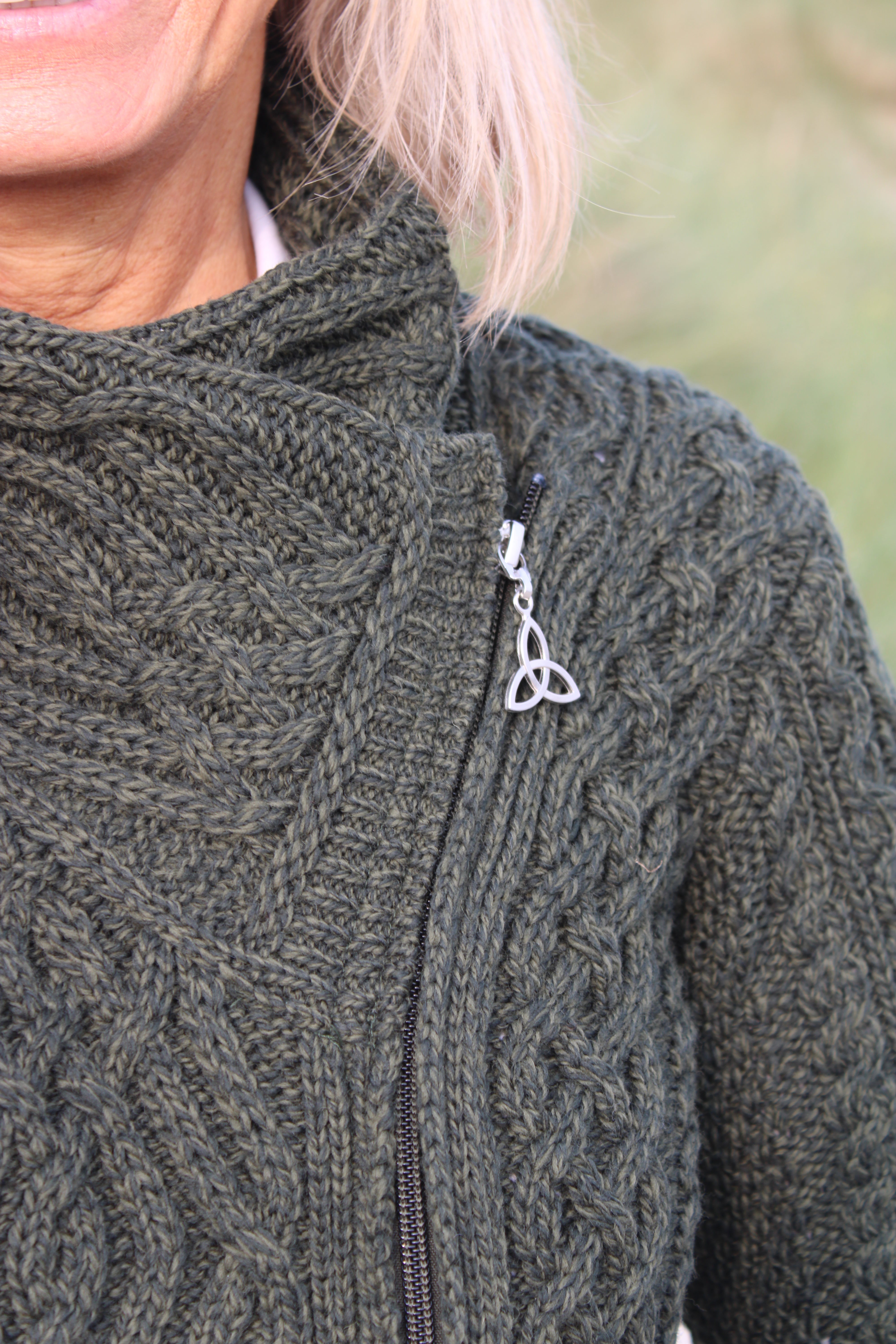 Cable Knit Cardigan With Side Zip , Army Green