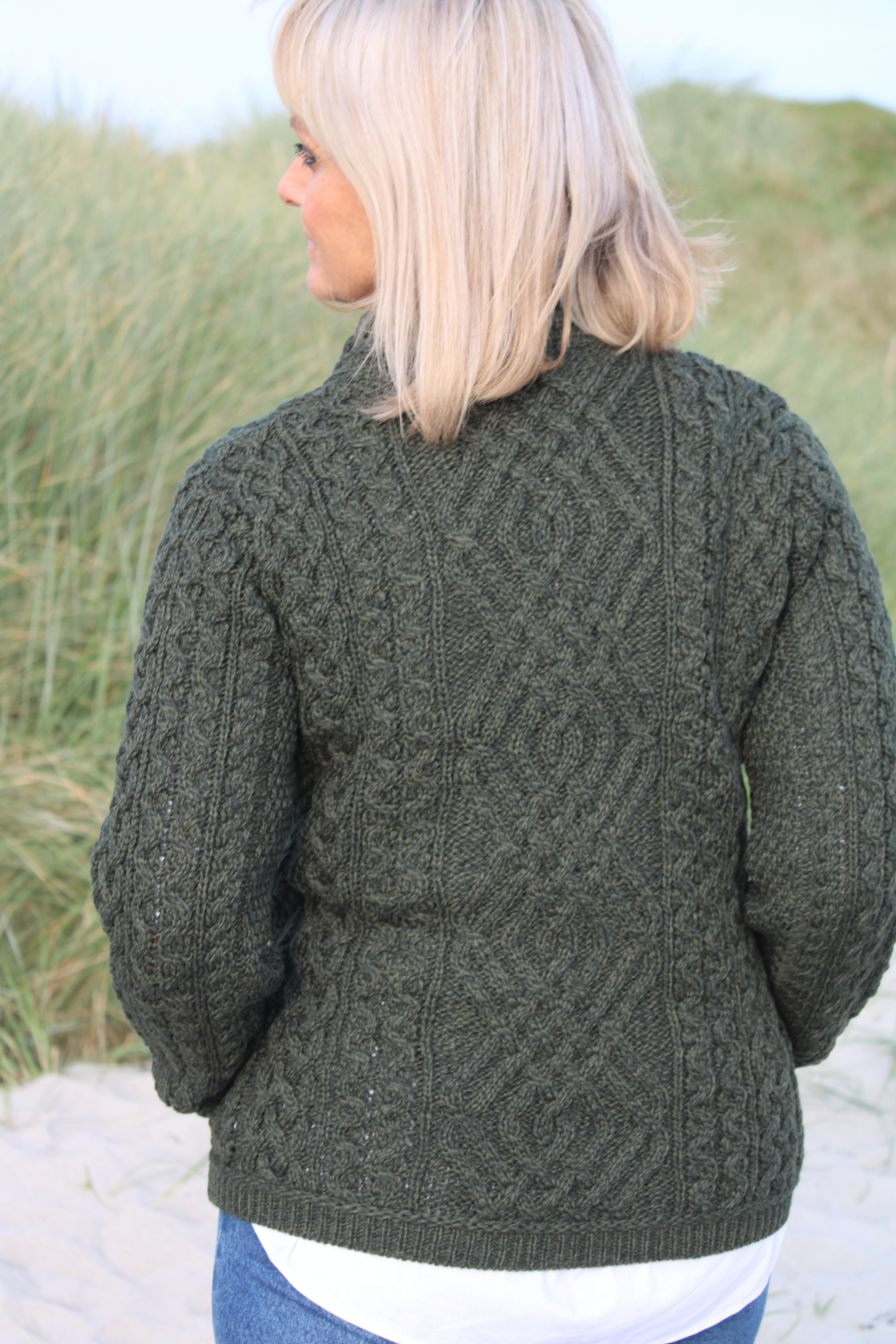 Cable Knit Cardigan With Side Zip , Army Green