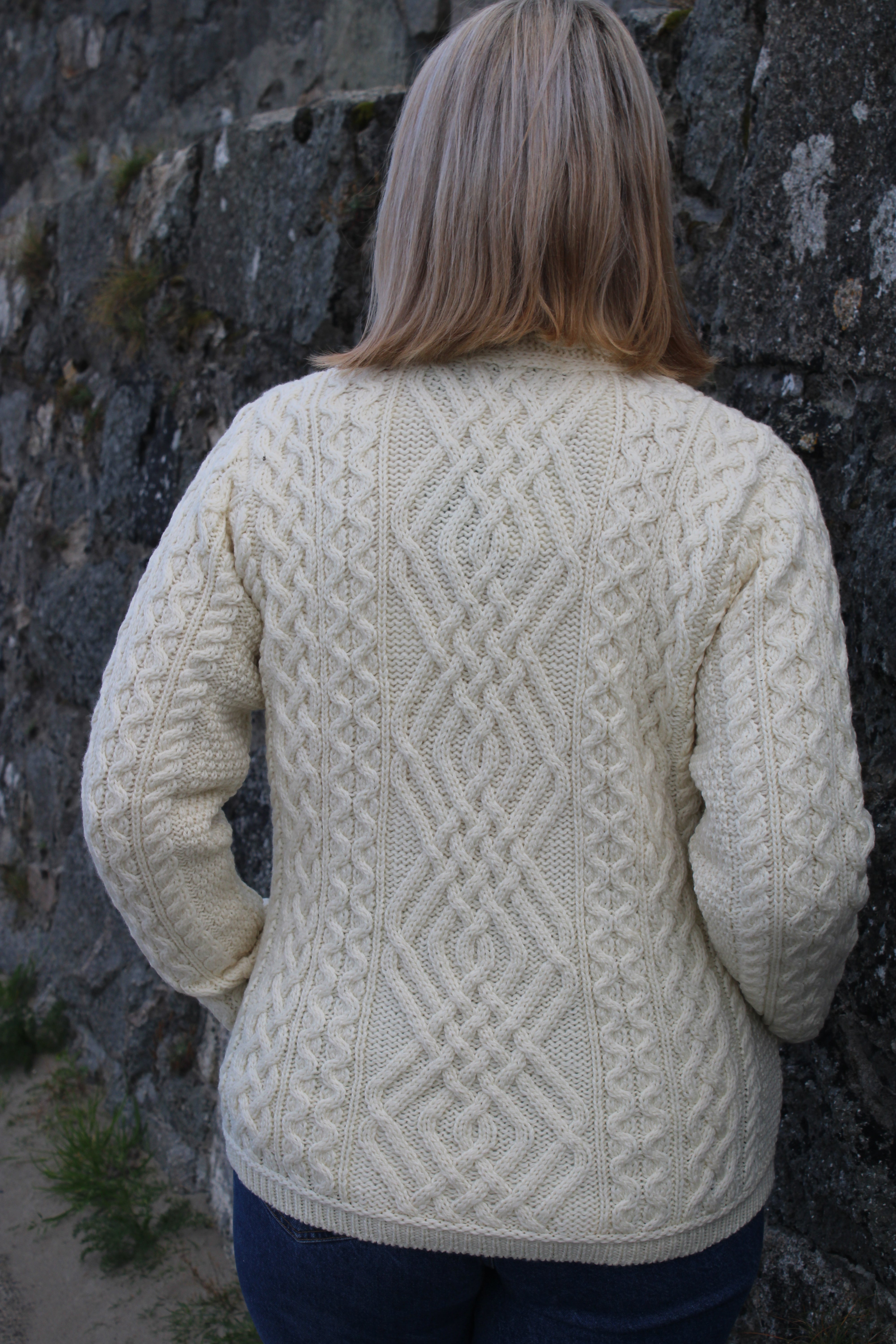 Cable Knit Jacket With Side Zip , Natural