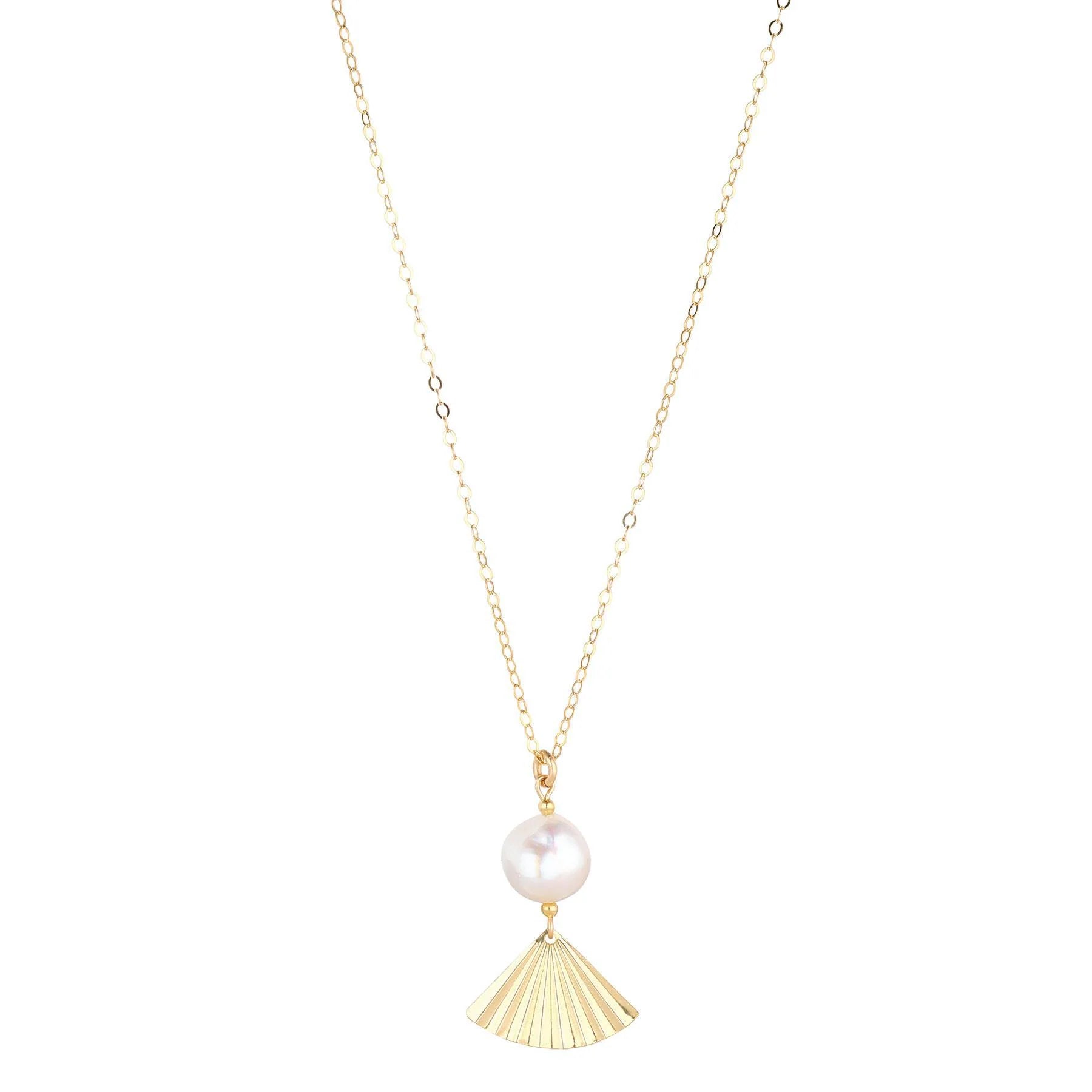 MoMuse Gold Filled Fan & Pearl Pendant
