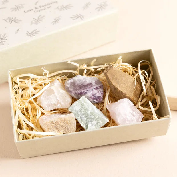 East of India Crystal Matchbox Set of Love & Positivity