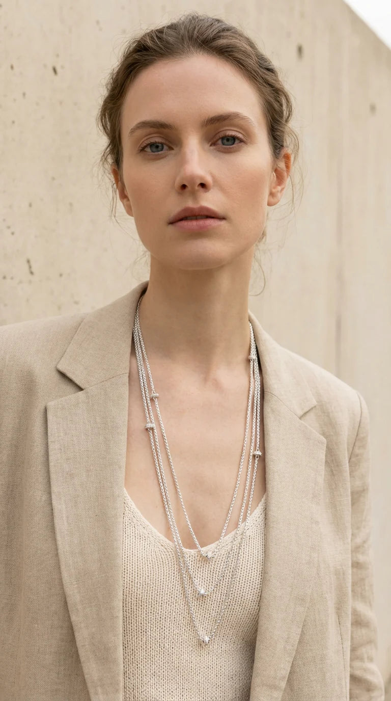 Envy Layered Box Chain Necklace , Silver