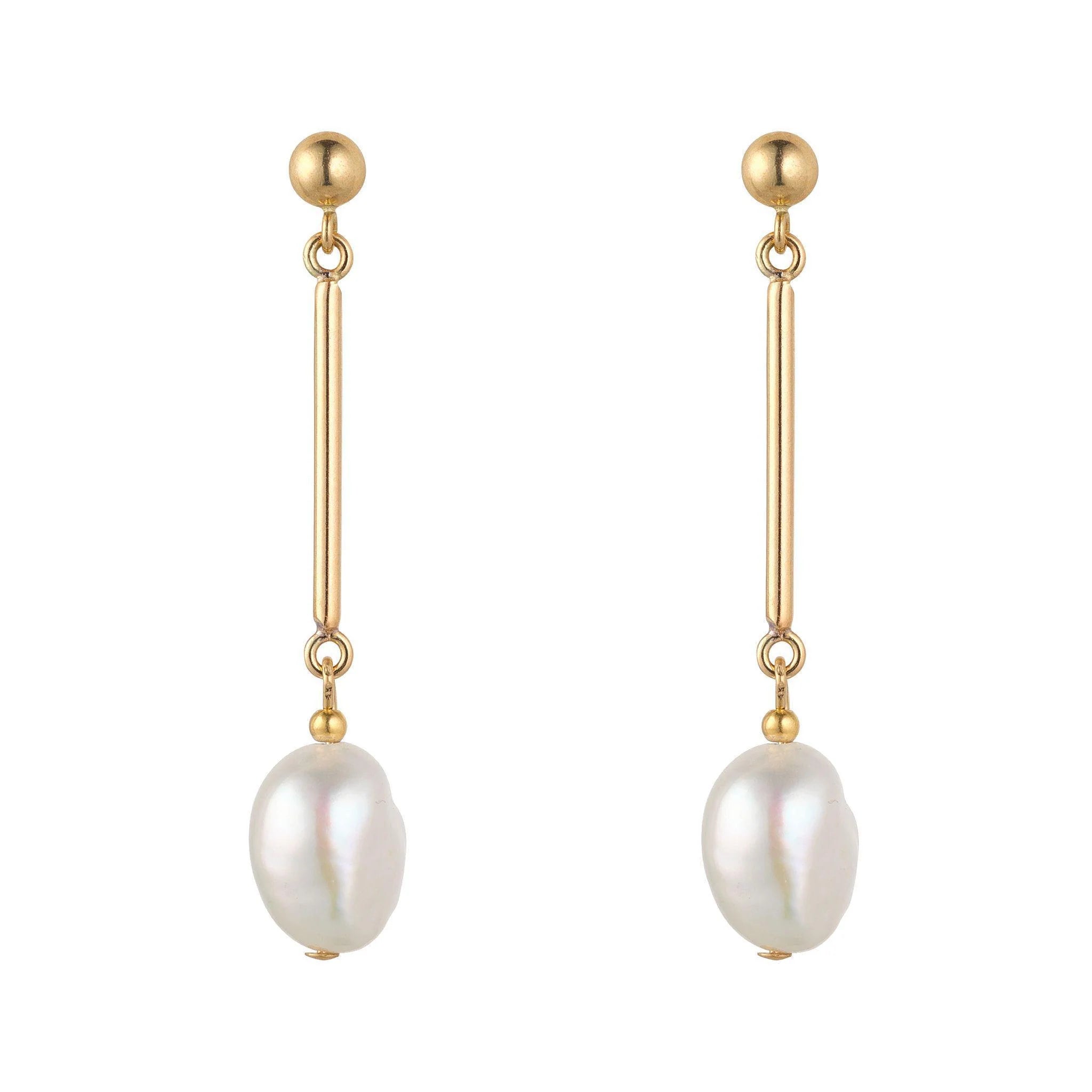 MoMuse Gold Filled Bar & Baroque Ball Drops