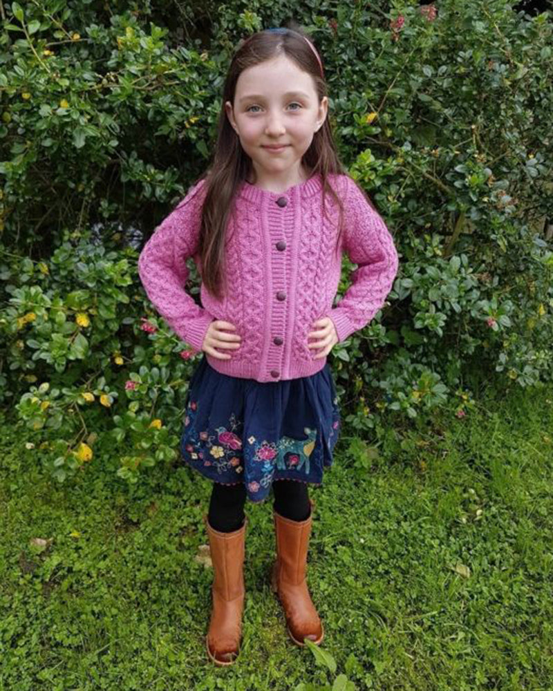 Childrens Aran Cardigan - Pink