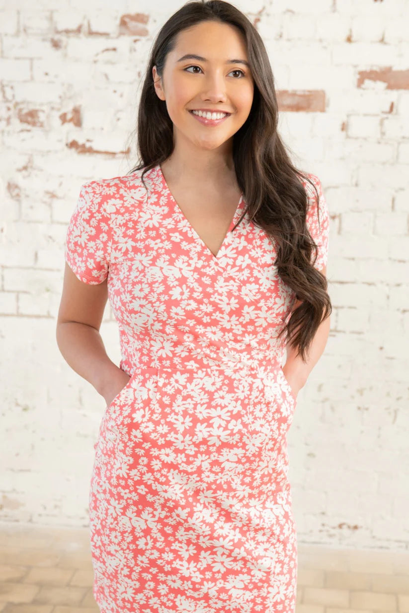 Lighthouse Lena Dress , Coral Daisy