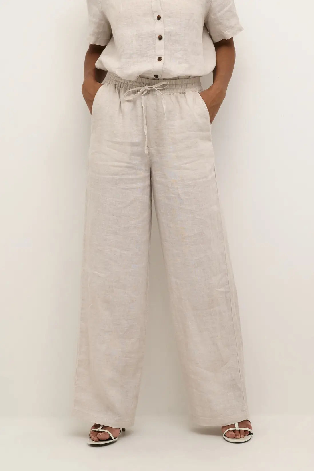 Cream Bellis Linen Pants