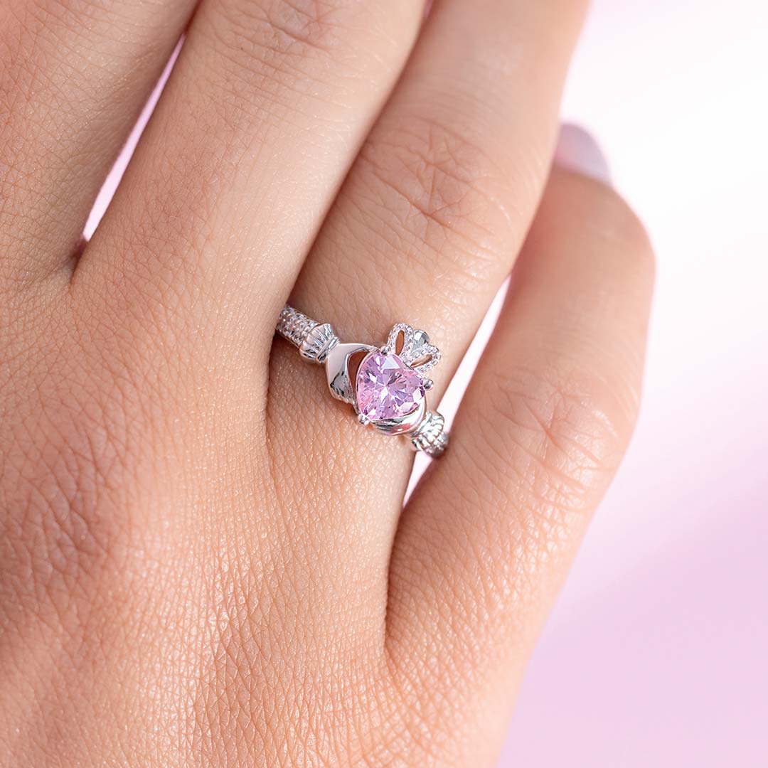October Birthstone Rose Claddagh Ring