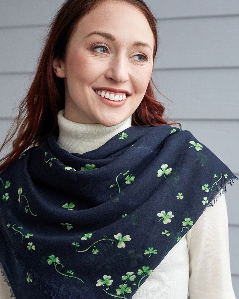 Navy & Green Shamrock Silk Scarf