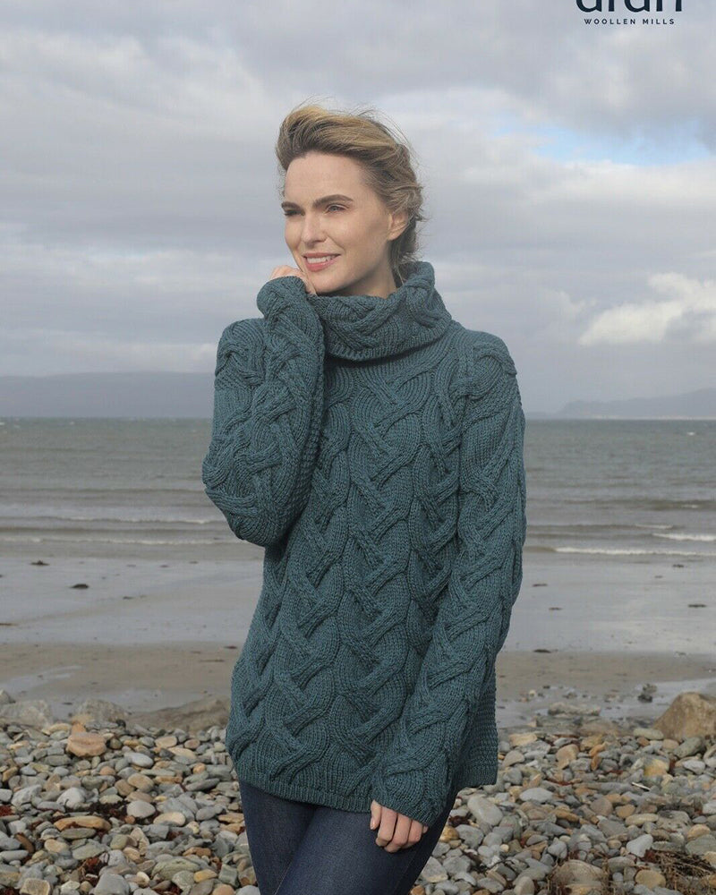 Supersoft Merino Wool Chunky Cowl Neck Sweater , Sea Blue