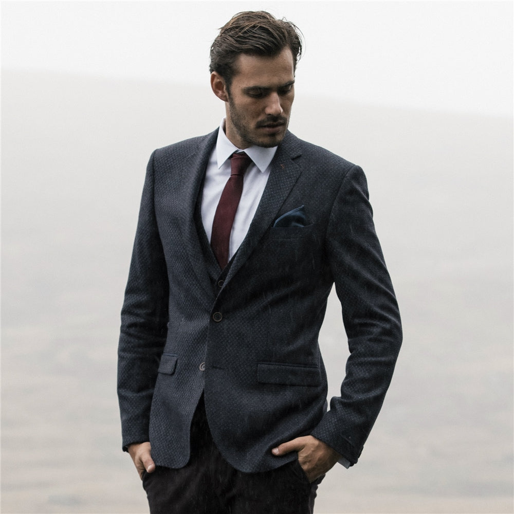 Magee | Geometric Design Tailored Fit Jacket-Navy