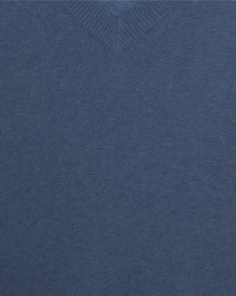 Magee | Carn Cotton V Neck Jumper-Blue Melange