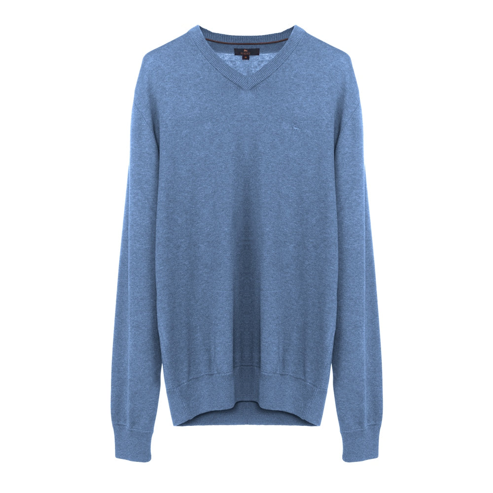 Magee | Carn Cotton V Neck Jumper- Sea Blue