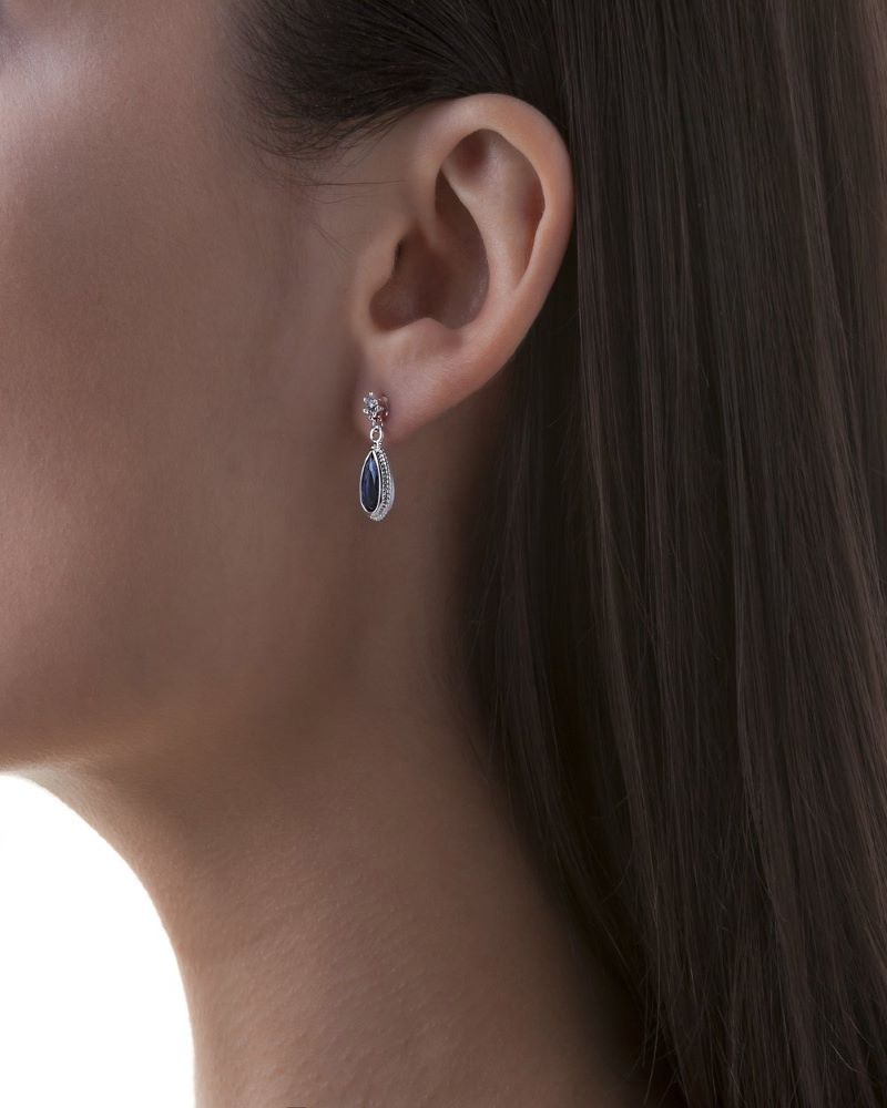 Newbridge Silverware | Silver Earrings with Blue Stone