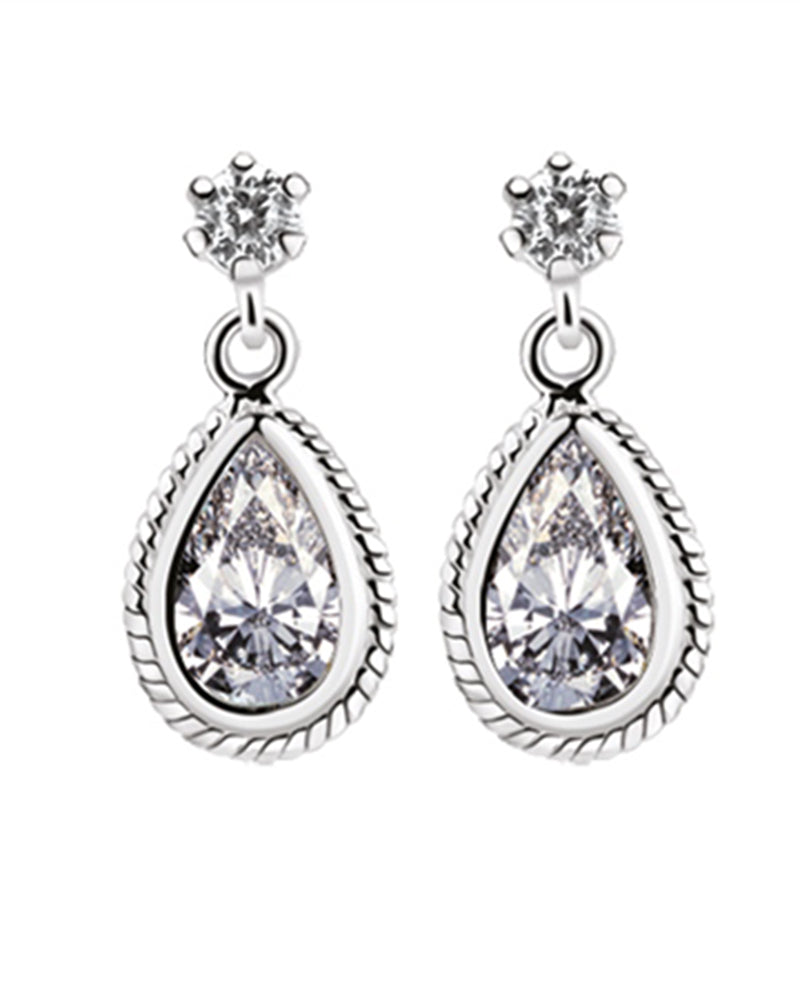 Newbridge Silverware | Silver Drop Earrings with Clear Stone