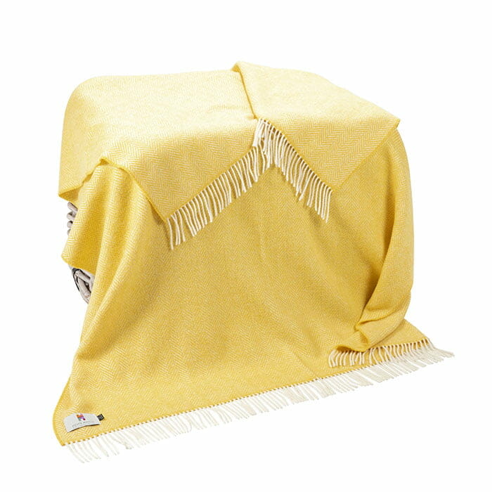 John Hanly | Cashmere Herringbone Throw -Yellow