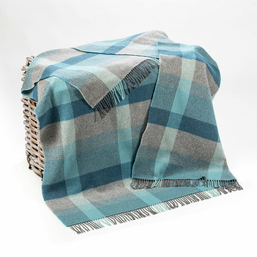 John Hanly | Cashmere Herringbone Throw -Duck Egg Blue