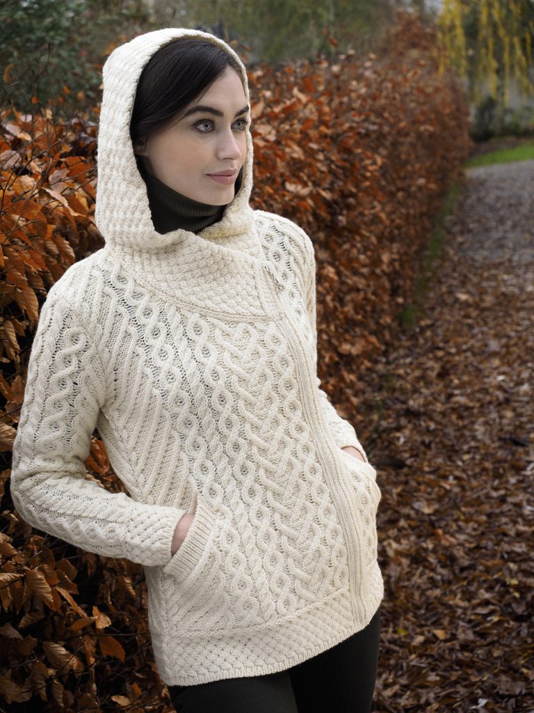Side Zip Hooded Cardigan , Natural